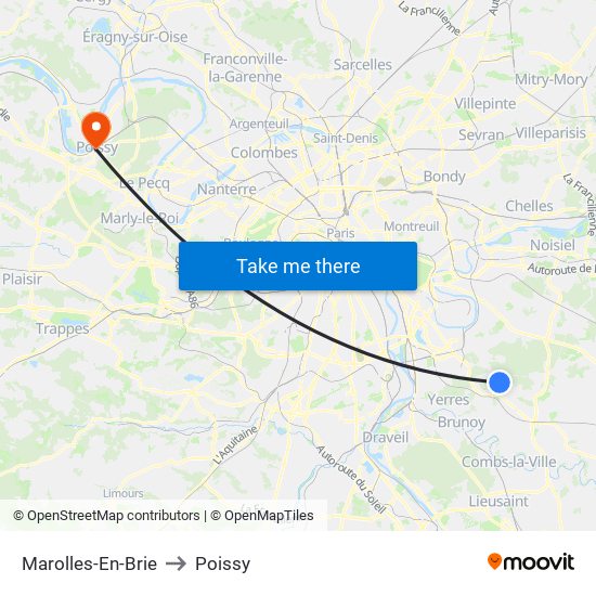 Marolles-En-Brie to Poissy map