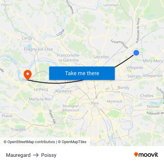 Mauregard to Poissy map