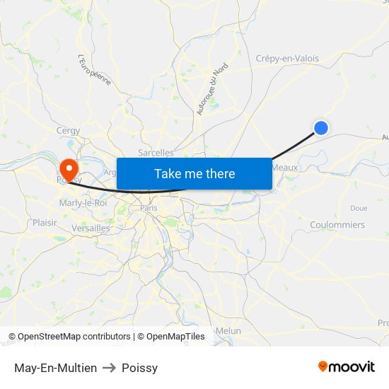 May-En-Multien to Poissy map