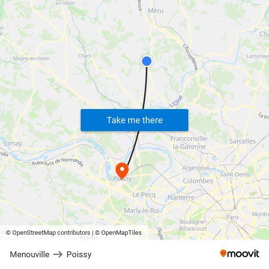 Menouville to Poissy map