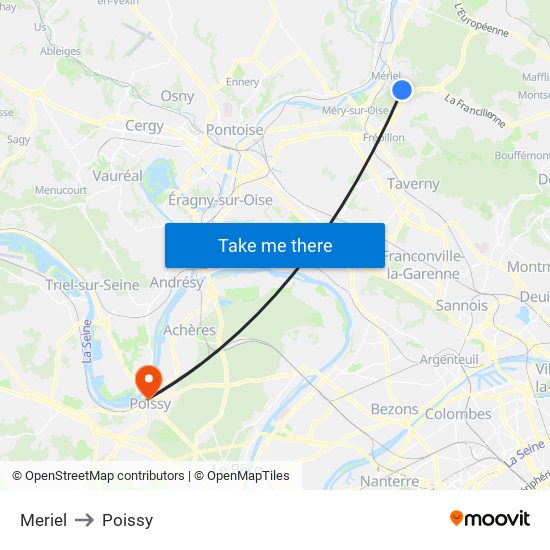 Meriel to Poissy map