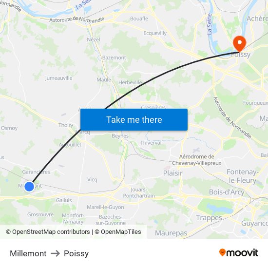 Millemont to Poissy map