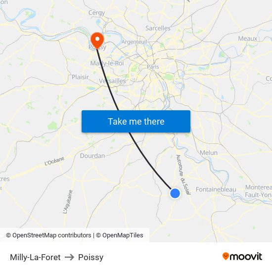 Milly-La-Foret to Poissy map