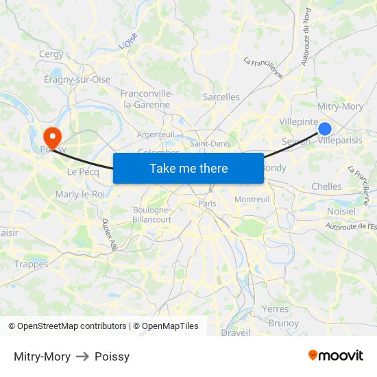 Mitry-Mory to Poissy map