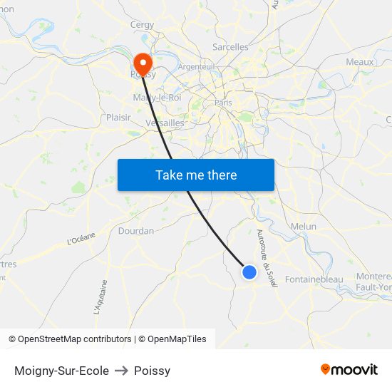 Moigny-Sur-Ecole to Poissy map