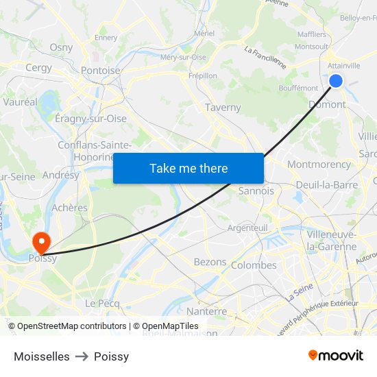 Moisselles to Poissy map