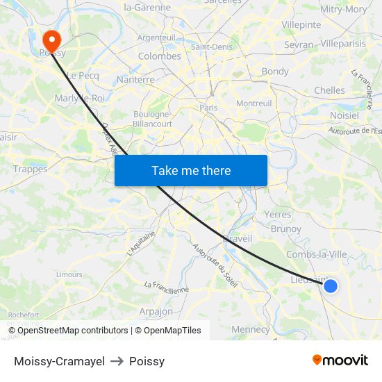 Moissy-Cramayel to Poissy map