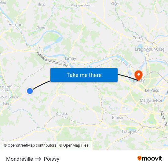 Mondreville to Poissy map