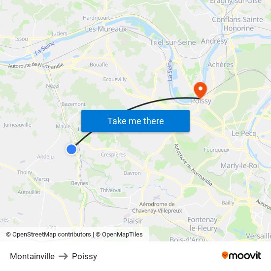 Montainville to Poissy map