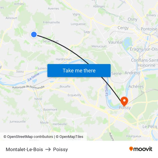 Montalet-Le-Bois to Poissy map