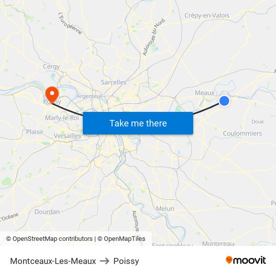 Montceaux-Les-Meaux to Poissy map