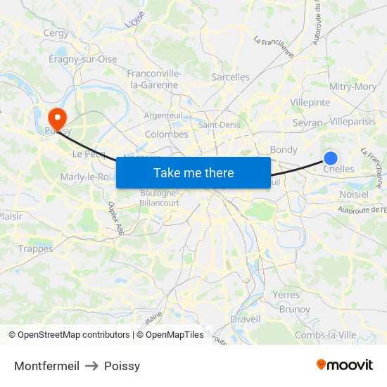 Montfermeil to Poissy map