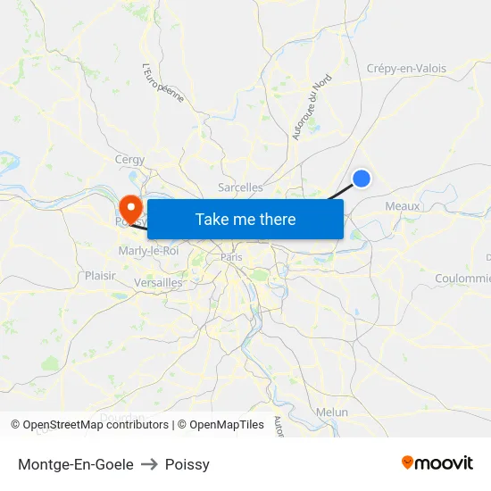 Montge-En-Goele to Poissy map