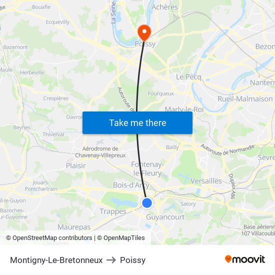Montigny-Le-Bretonneux to Poissy map