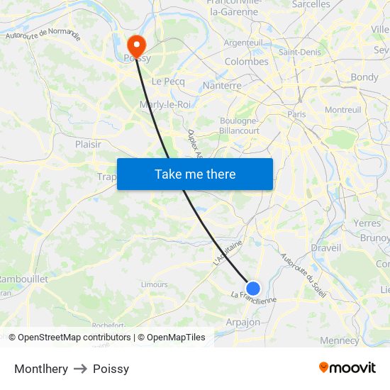 Montlhery to Poissy map