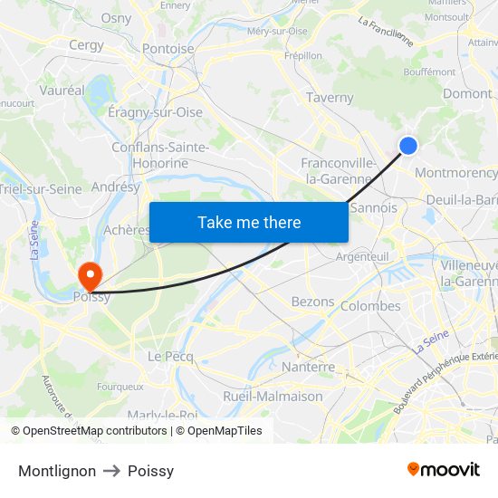 Montlignon to Poissy map
