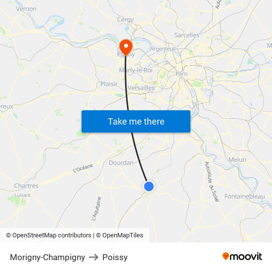 Morigny-Champigny to Poissy map