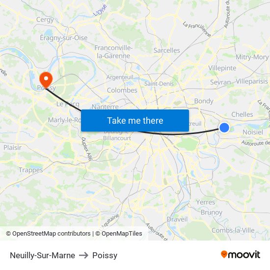 Neuilly-Sur-Marne to Poissy map