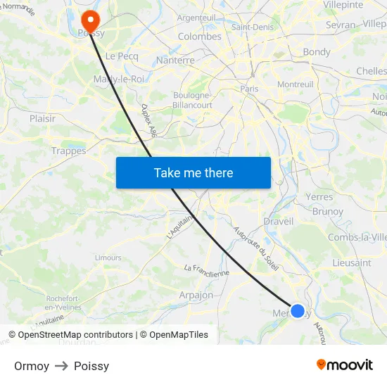 Ormoy to Poissy map