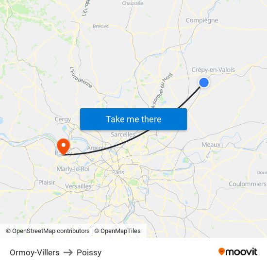 Ormoy-Villers to Poissy map