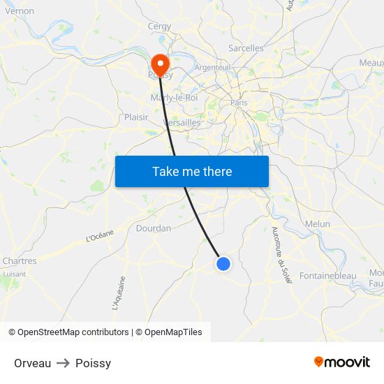 Orveau to Poissy map