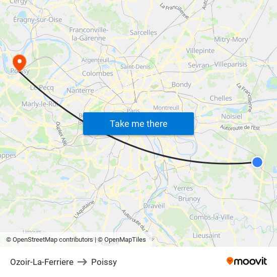Ozoir-La-Ferriere to Poissy map