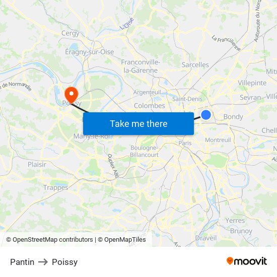 Pantin to Poissy map