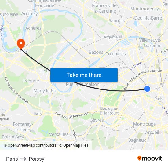 Paris to Poissy map