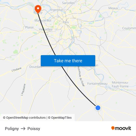 Poligny to Poissy map