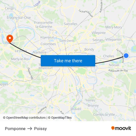 Pomponne to Poissy map