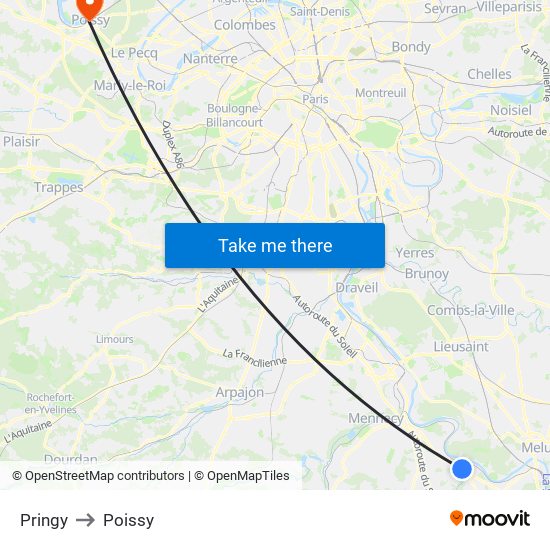 Pringy to Poissy map