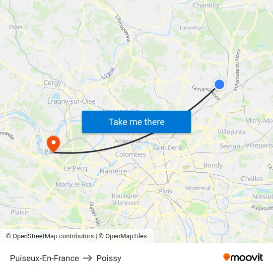 Puiseux-En-France to Poissy map