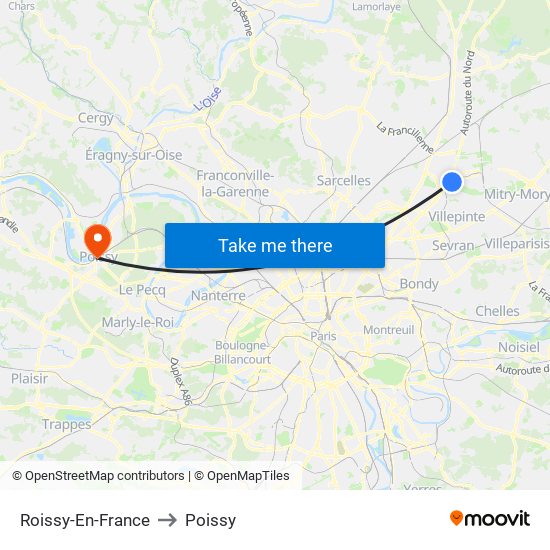 Roissy-En-France to Poissy map