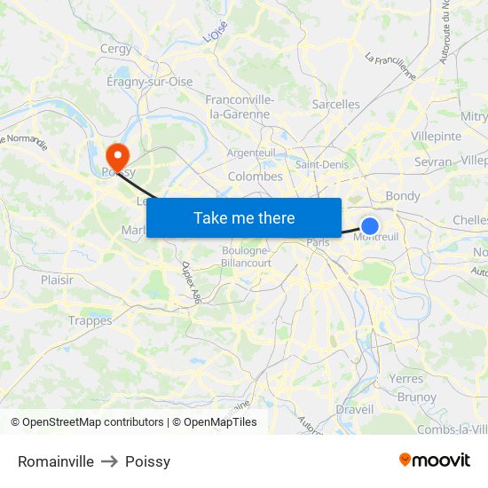 Romainville to Poissy map