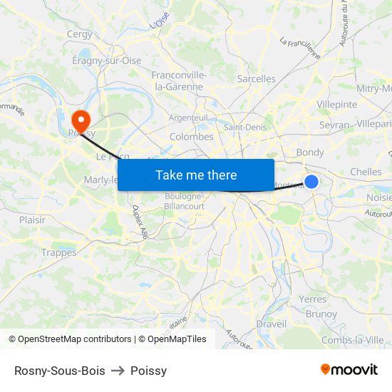 Rosny-Sous-Bois to Poissy map