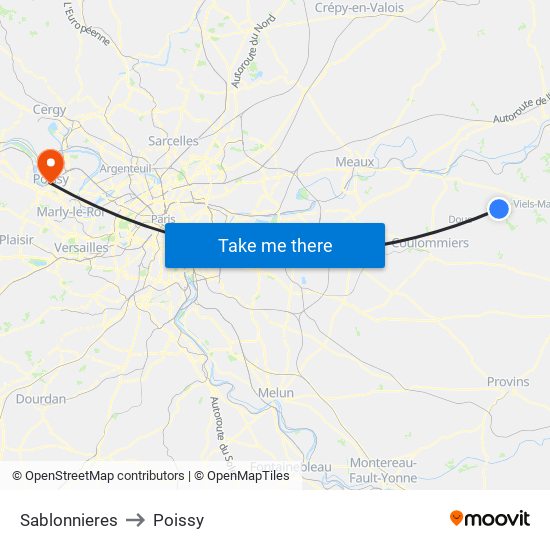 Sablonnieres to Poissy map