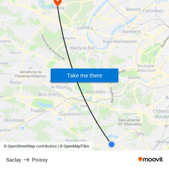 Saclay to Poissy map