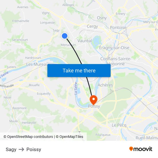 Sagy to Poissy map