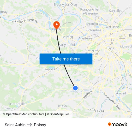 Saint-Aubin to Poissy map