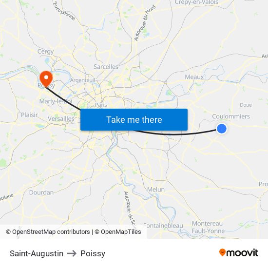 Saint-Augustin to Poissy map
