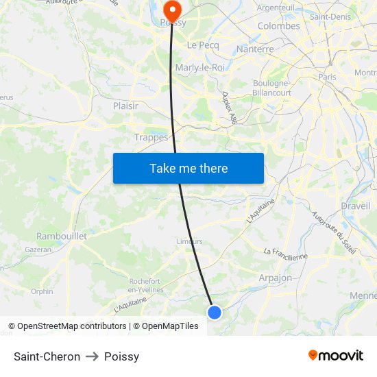 Saint-Cheron to Poissy map