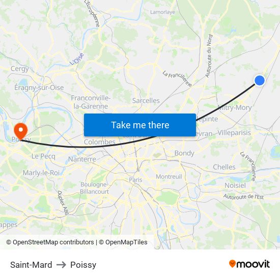 Saint-Mard to Poissy map