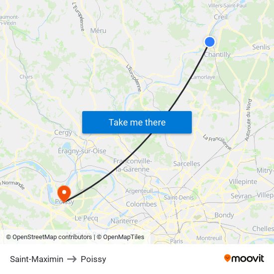 Saint-Maximin to Poissy map