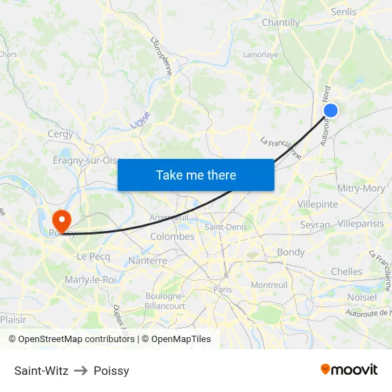 Saint-Witz to Poissy map