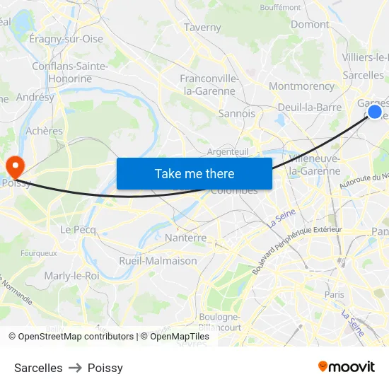 Sarcelles to Poissy map
