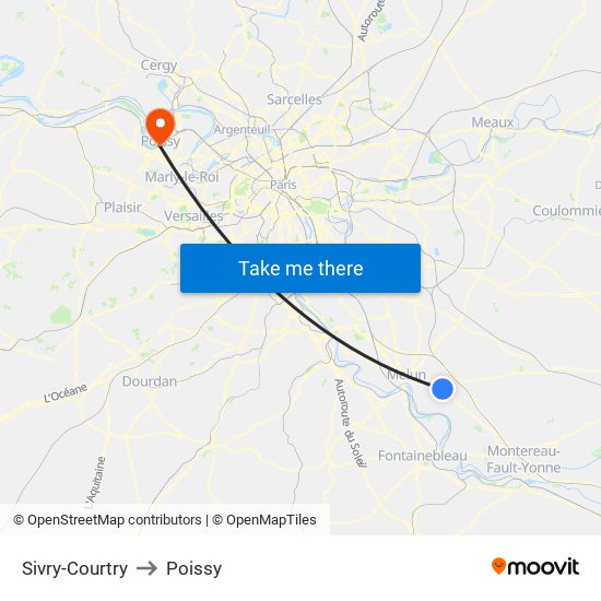 Sivry-Courtry to Poissy map