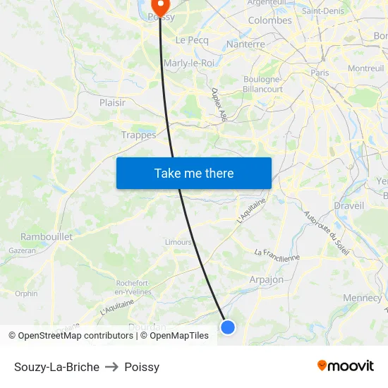Souzy-La-Briche to Poissy map