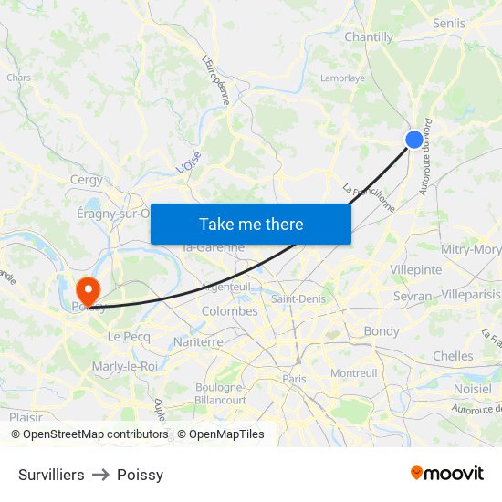 Survilliers to Poissy map