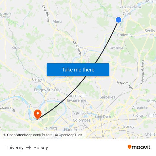 Thiverny to Poissy map
