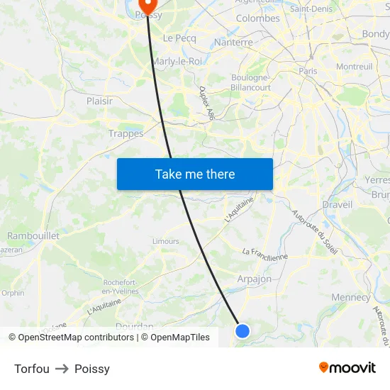 Torfou to Poissy map